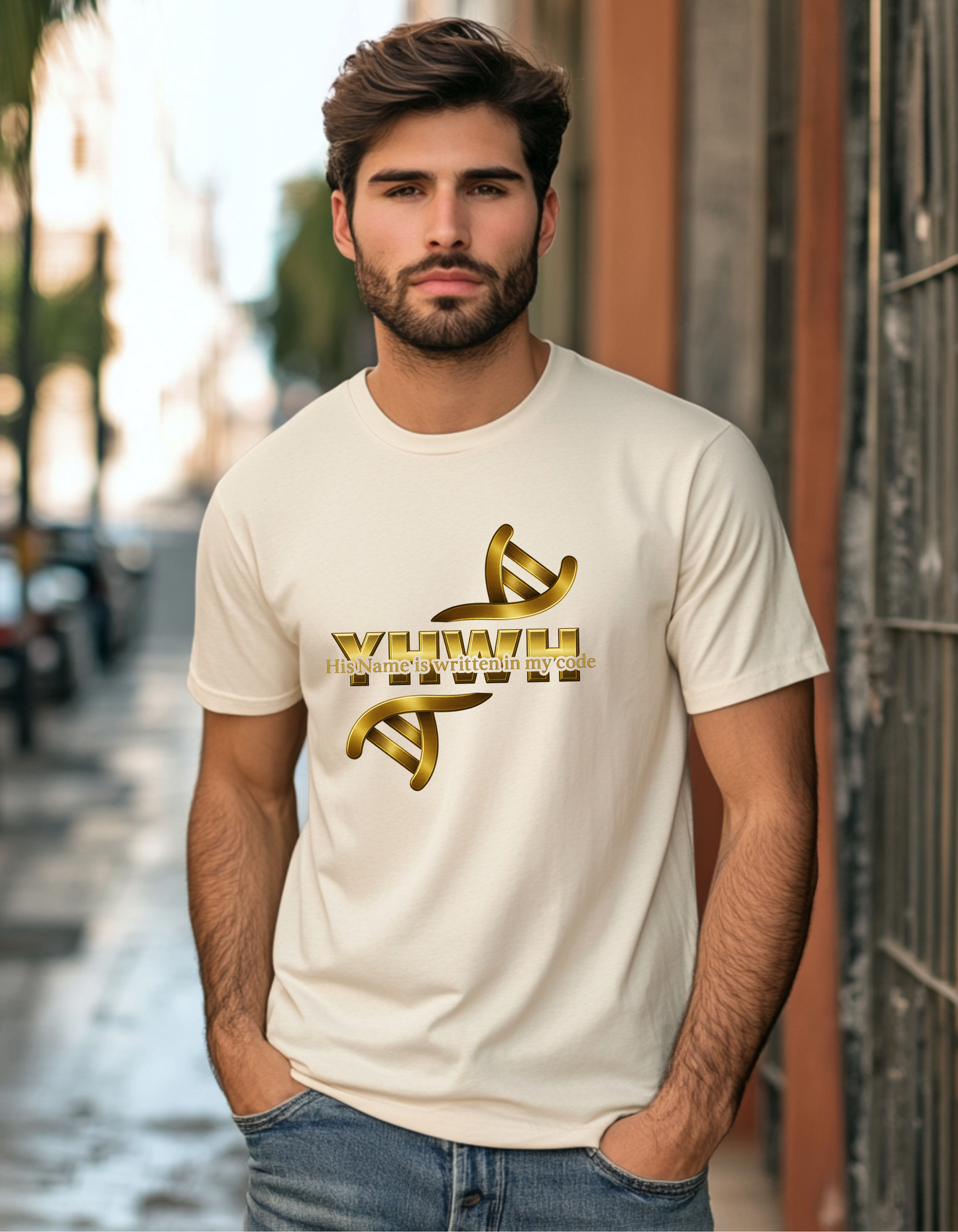 YHWH – His Name Is Written in My Code | Christian DNA Design Tee