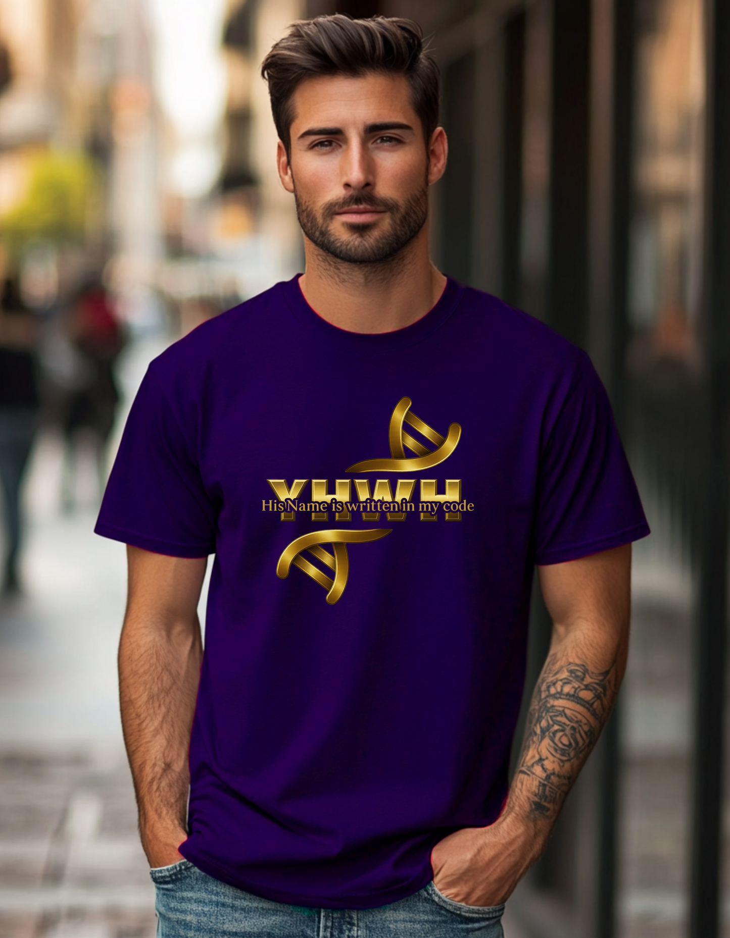 YHWH – His Name Is Written in My Code | Christian DNA Design Tee