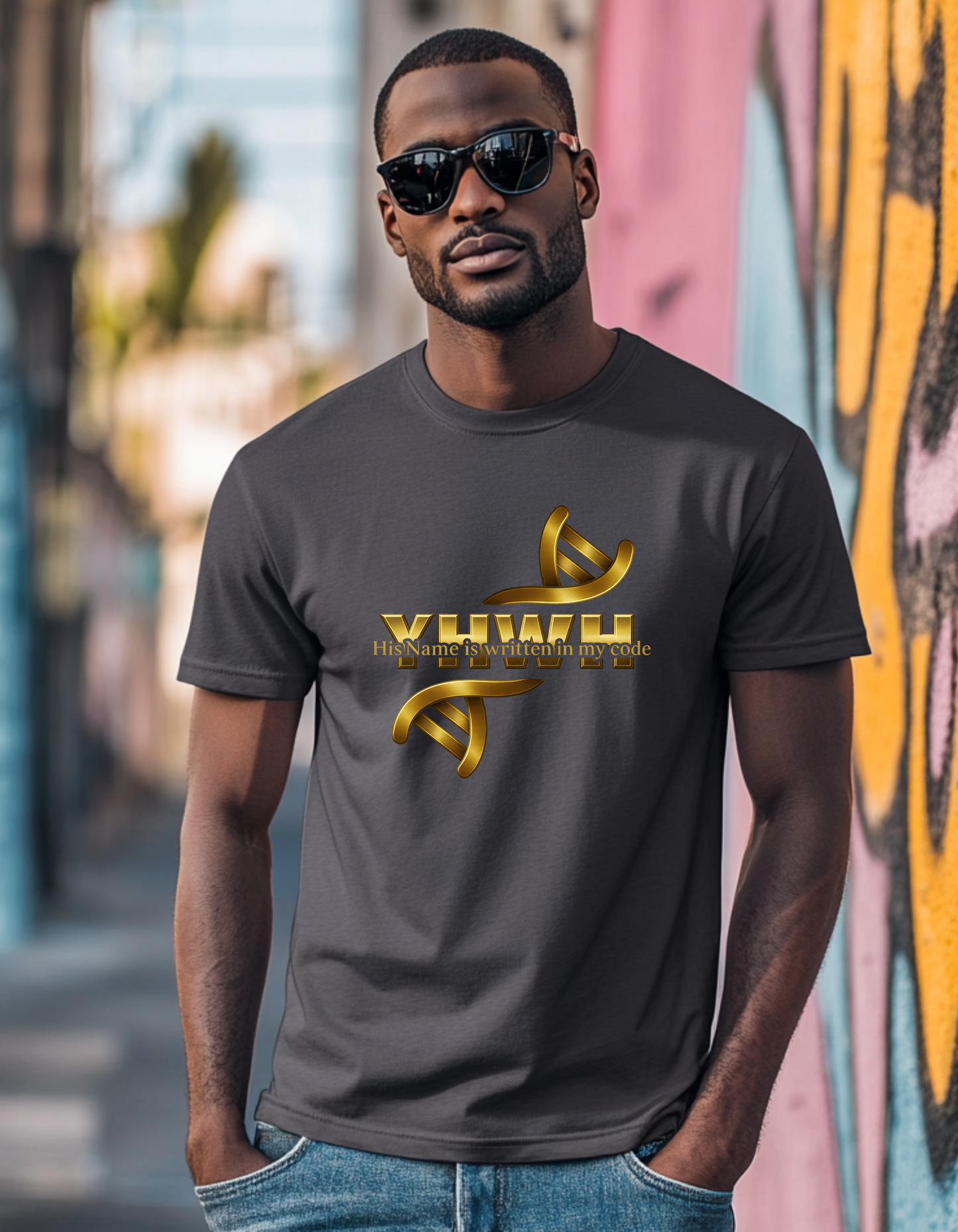 YHWH – His Name Is Written in My Code | Christian DNA Design Tee