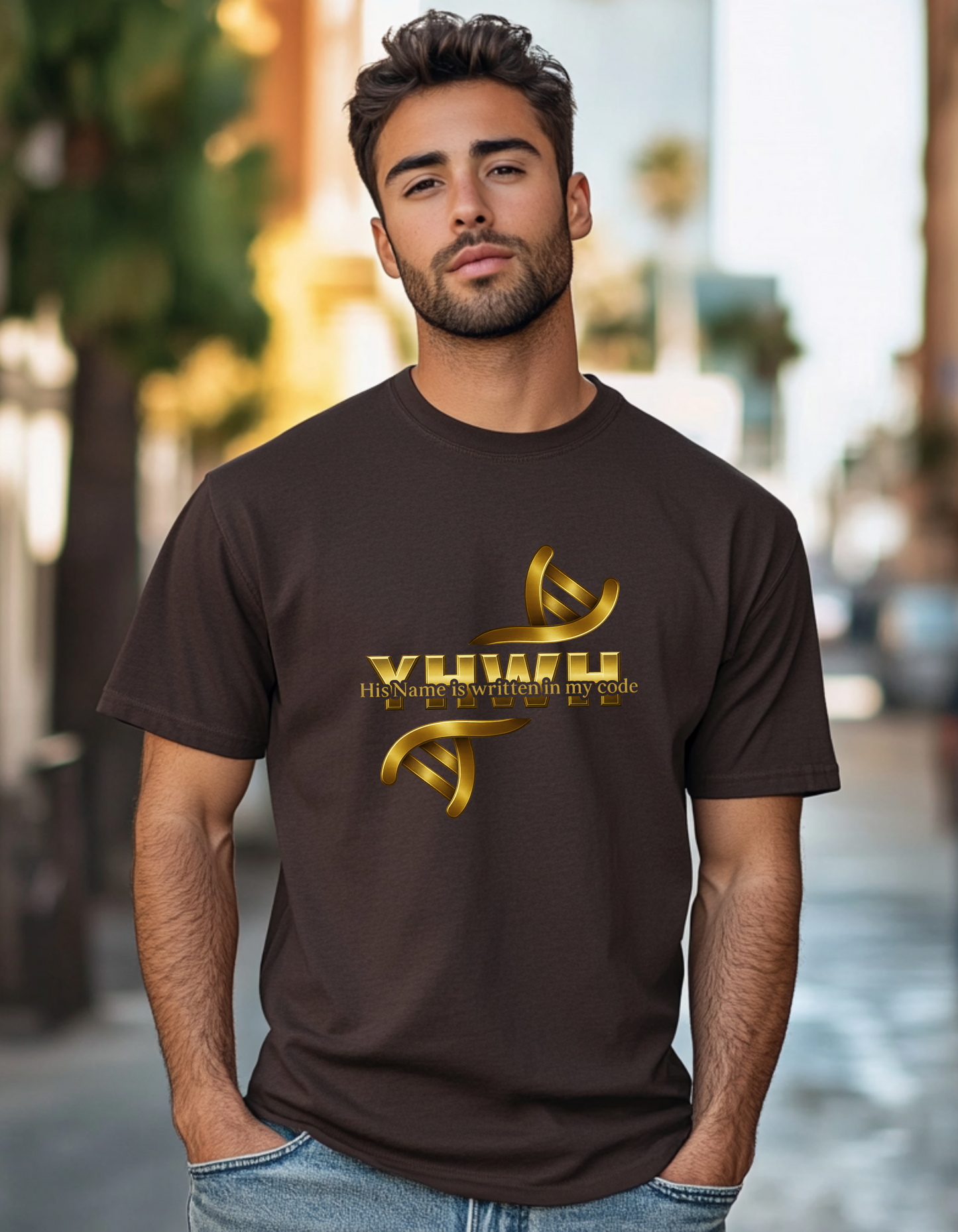 YHWH – His Name Is Written in My Code | Christian DNA Design Tee