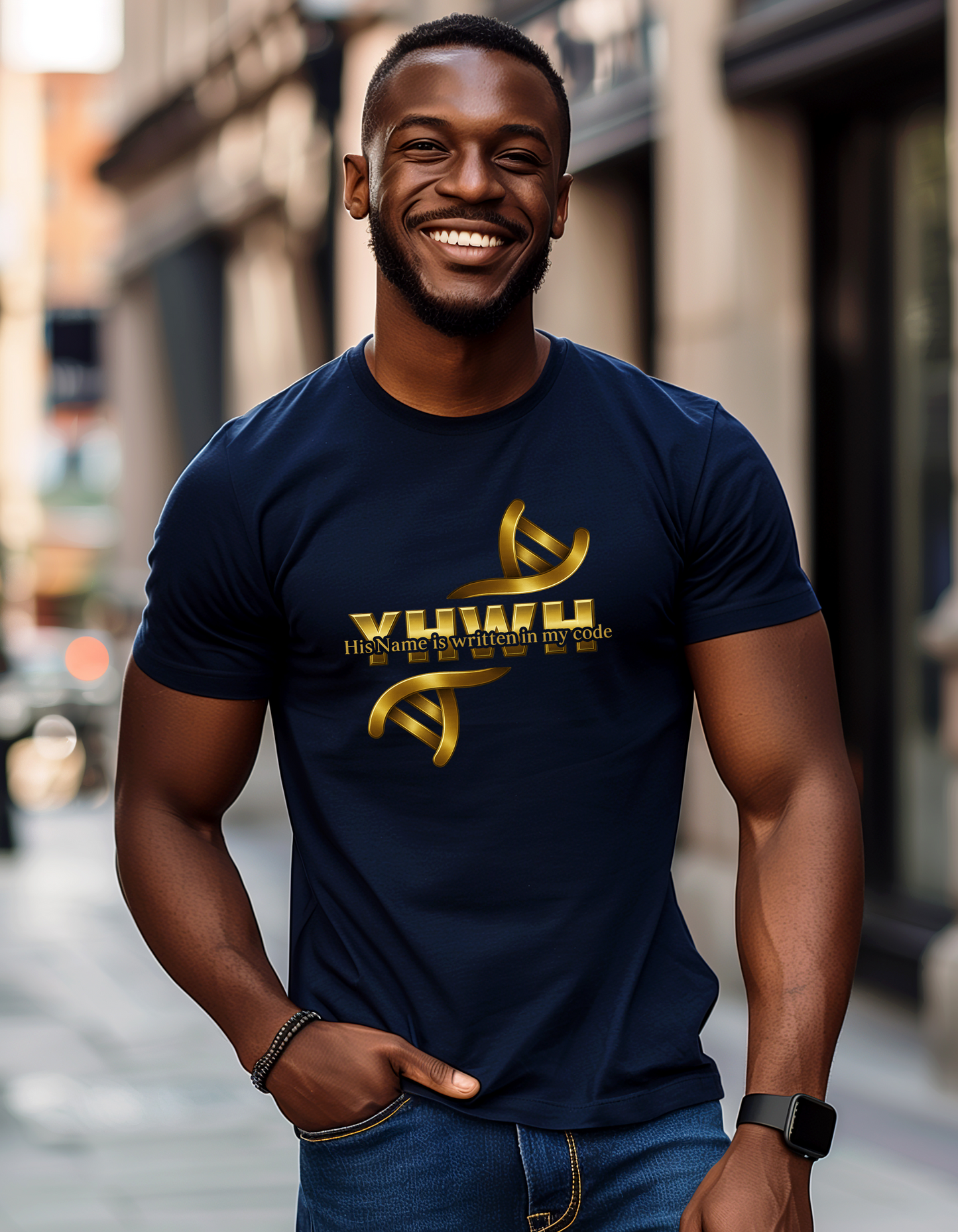 YHWH – His Name Is Written in My Code | Christian DNA Design Tee